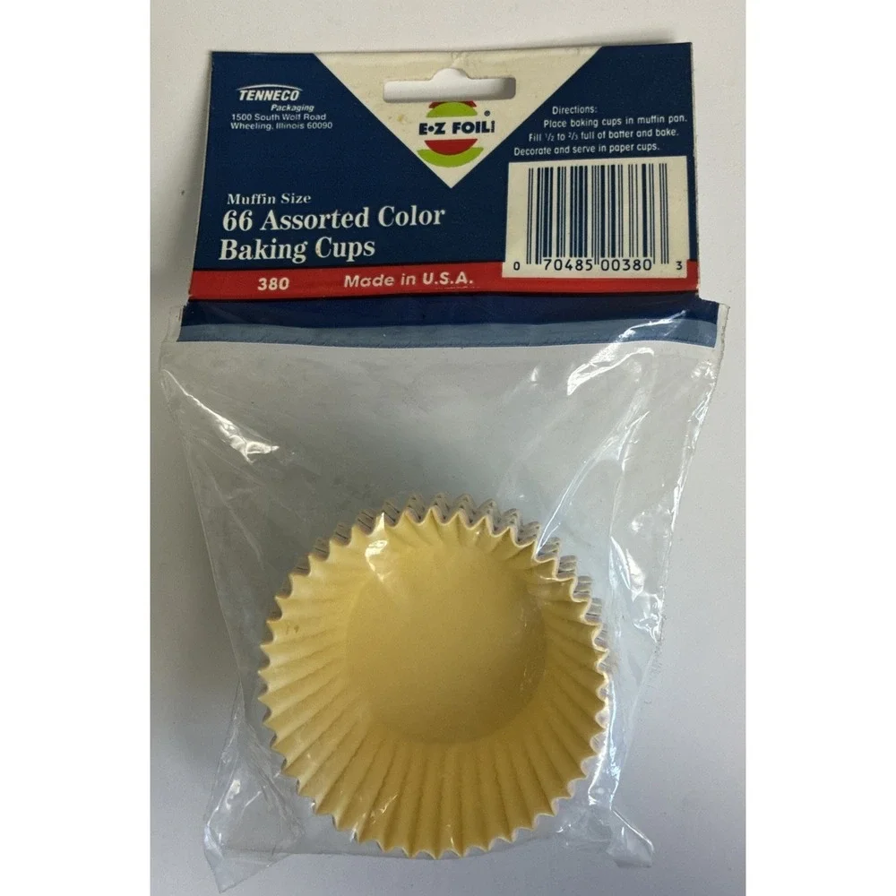 E-Z Foil Baking Cups Paper 66 Count Yellow Pink‎ Blue Made In USA Vintage NEW